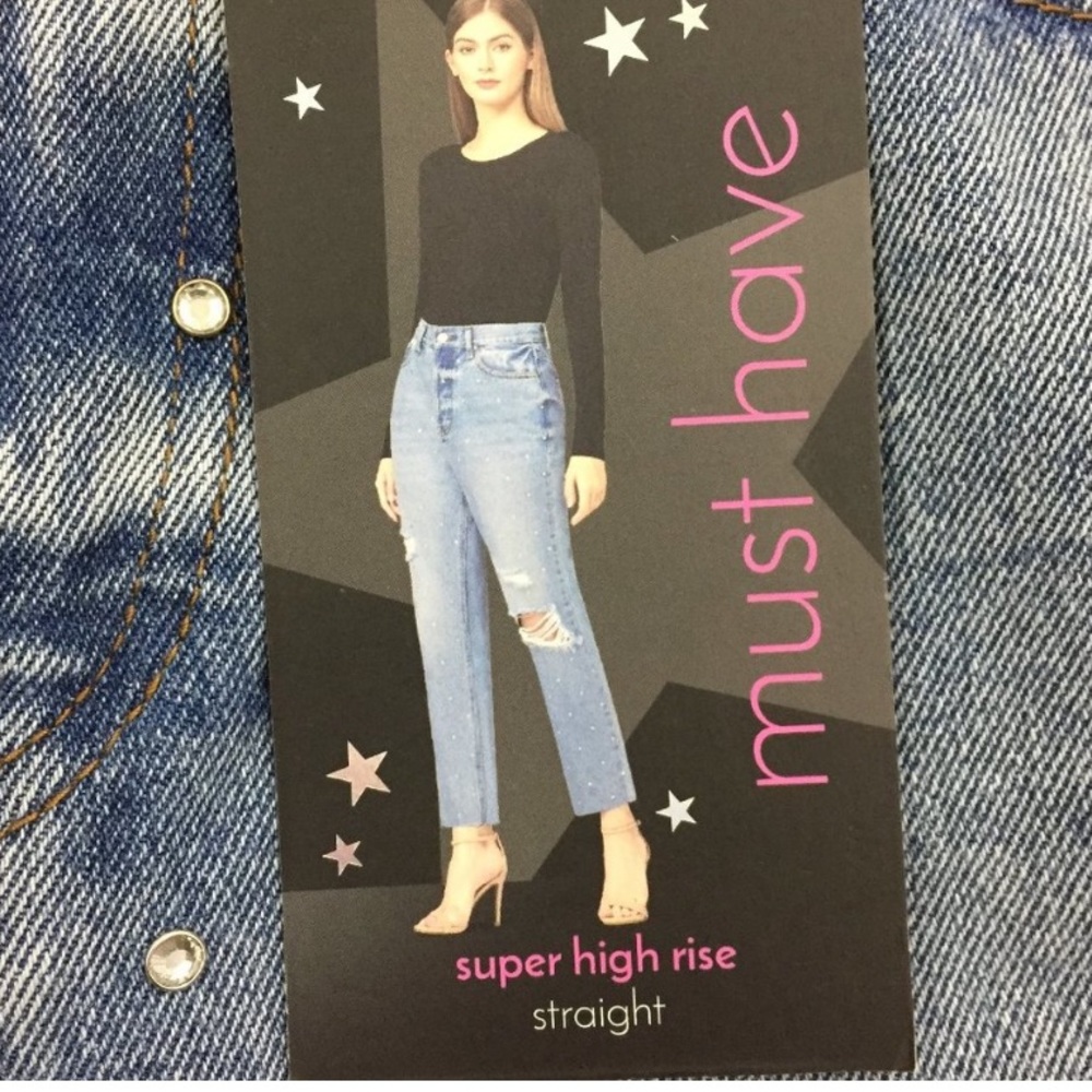 Simple Society Super High Rise Distressed Rhinestone Jeans Size 28 - Picture 11 of 11